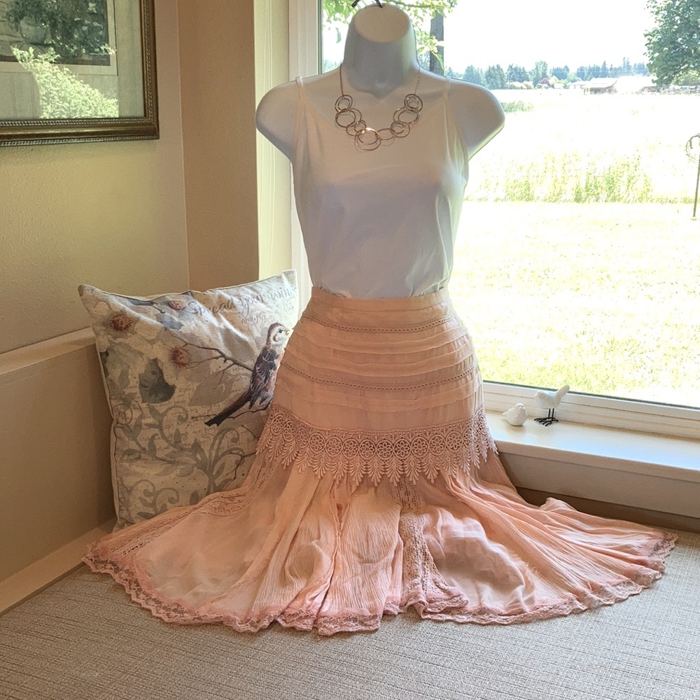 Boho Lucky & Coco Peach Lace and Crochet Skirt